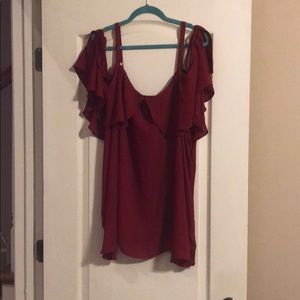 Shirt Sleeve Cold Shoulder Blouse